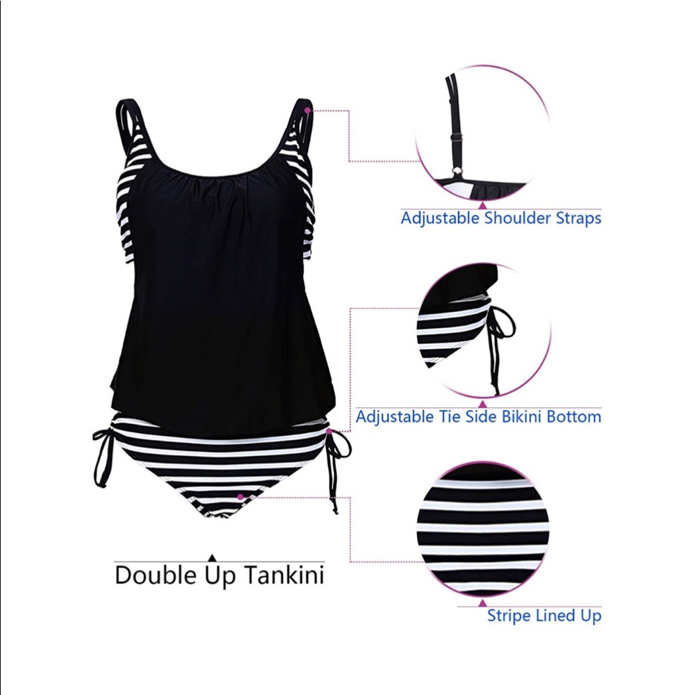 Women's Sporty Two Piece Double Up Tankini - Picture 2 of 6